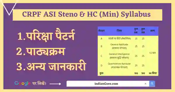 CRPF ASI Stenographer & Head Constable Syllabus And Exam Pattern 2023 In Hindi