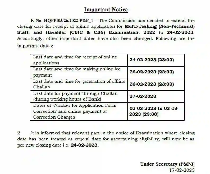 SSC MTS Last Date Extended