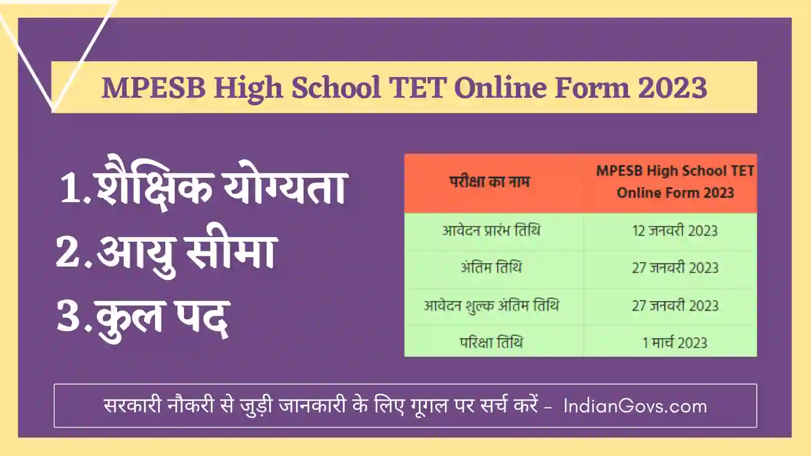 MPESB High School TET Online Form 2023